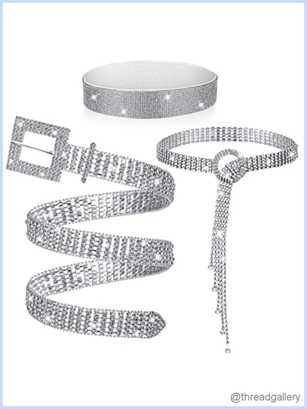3 Pc Rhinestone Chain Belt Set Crystal Bling Waistband for Women Dresses